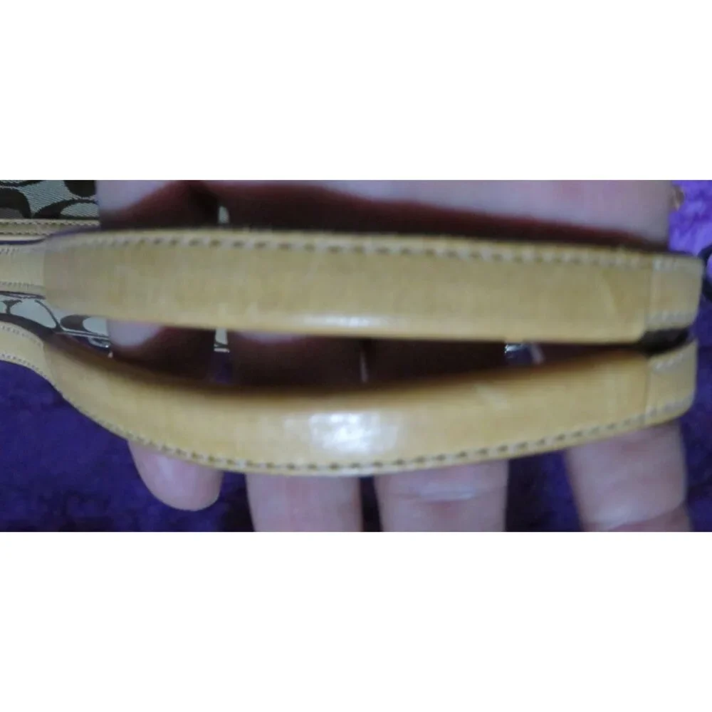 Coach 2005 Y2K Signature Khaki Canvas & Vachetta Leather East West Demi Baguette
